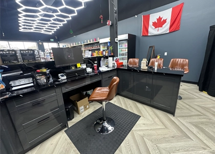 A commercial cabinetry and feature wall installation project completed by the Titan Cabinetry Team.